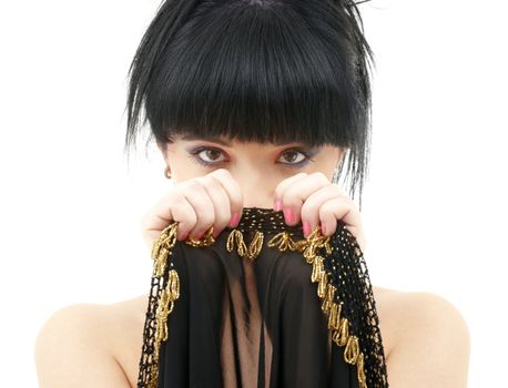 portrait of oriental girl with black and gold cloth