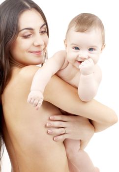 picture of happy mother with baby over white