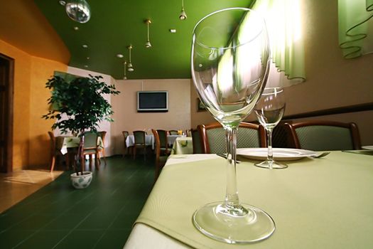 Glass for wine on a table at restaurant