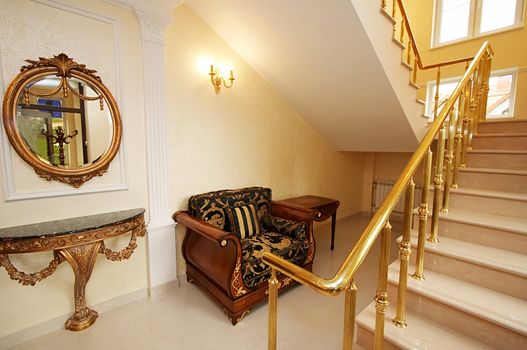 Beautiful staircase and mirror in modern hotel