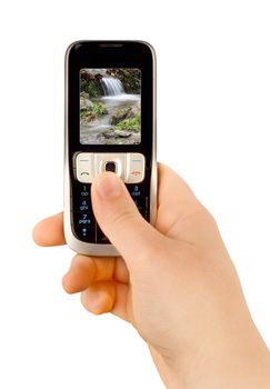 a technology cellular phone holding in a human hand