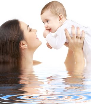 picture of happy mother with baby in water