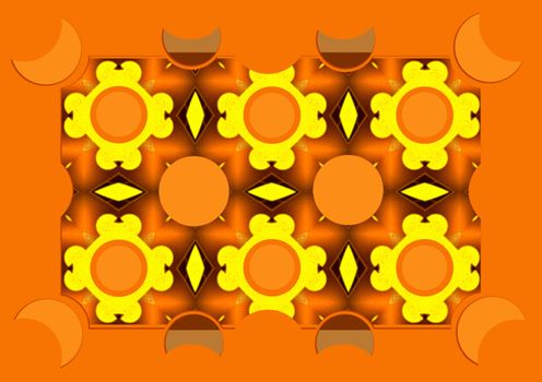 creative image of the bright orange background with abstract yellow sunflower