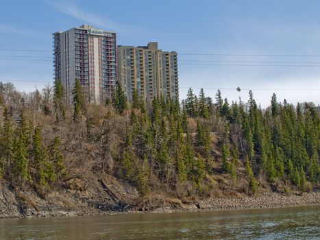 Apartment complex on a river bank in Edmonton, Alberta, Canada.