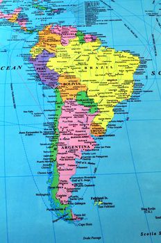 South America color map, includes many details.