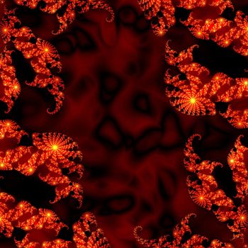 Abstract fire with julia fractal as frame and dark flames in the background.