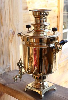 samovar, tea, to, drink, antiques, gilt, copper, old, ancient, olden, time, history, past, thing, collection, subject, life, crane