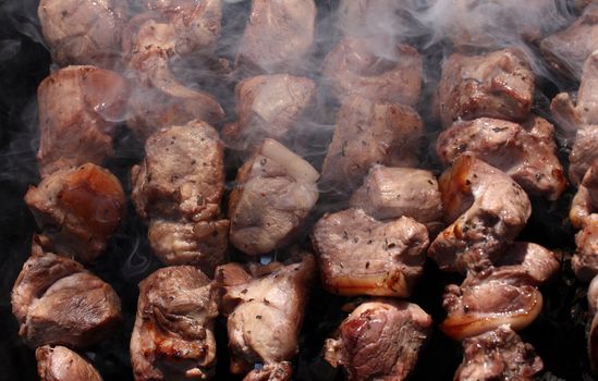 shish, kebab, meat, fat, meal, food, pork, skewer, brazier, coal, spice, picnic, background, crude, spicy, high, calorie, skewers, coals