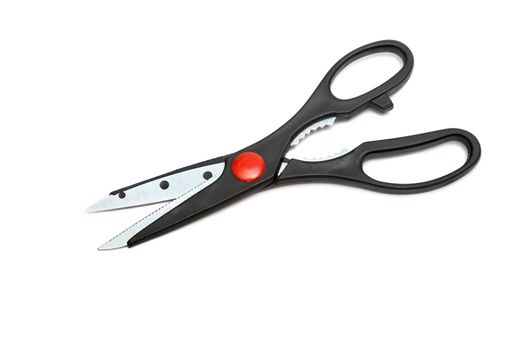 Modern kitchen scissors on a white background