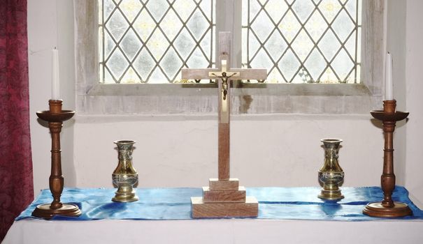 Lent Altar (no flowers) in English country church Godington, Oxfordshire