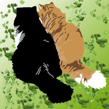 Two Persian cats conspiring on a green ivy background.