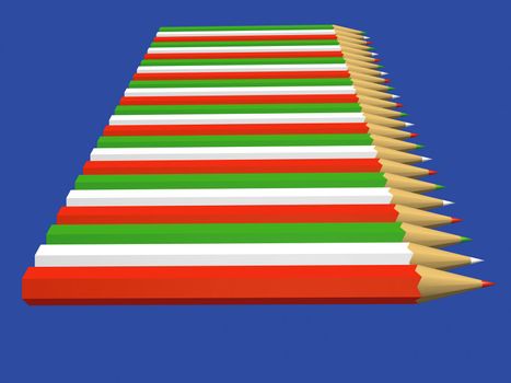 Row of pencils red, white and green on a starry sky