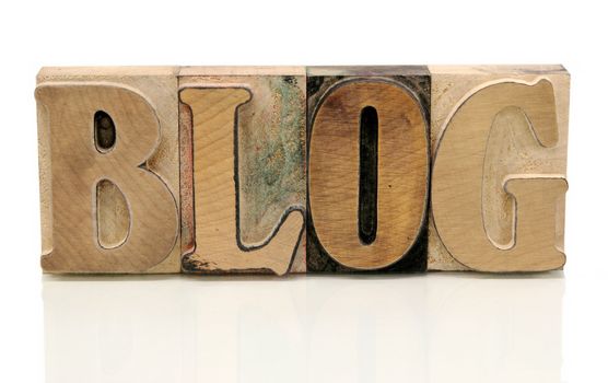 the word 'blog' in the Windsor font in wood