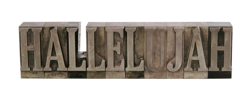 the word 'hallelujah' in letterpress lead type 