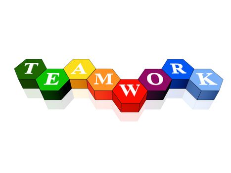 3d colour cubes hexahedrons with white letters - teamwork, word, text