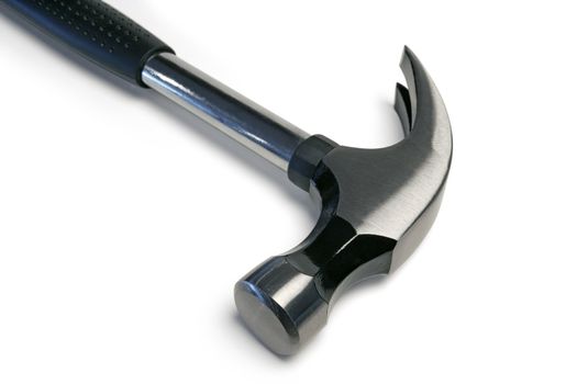 An isolated closeup image of a claw hammer with shadow. Clipping path included.
