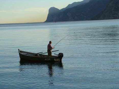 angler on Lake of Garda, Italy