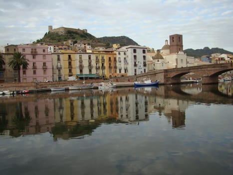 picturesque village Bosa on Temo river in west Sardinia