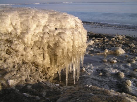 Landscapes of Sakhalin, the wild nature of Sakhalin, sea of Okhotsk, ice block