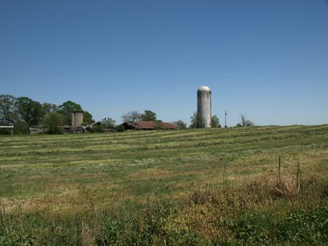 A farm with a silo in rural north carolina