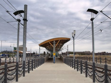 The recently constructed LRT station expanding the commuter rail service in Edmonton, Alberta, Canada.