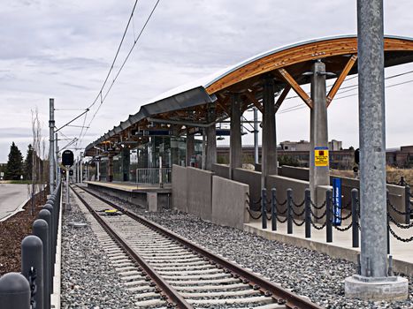 The recently constructed South Campus LRT station in Edmonton, Alberta, Canada. 