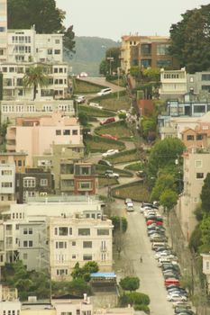 View of Lombard Street, the crookedest street in the world, San Francisco, California