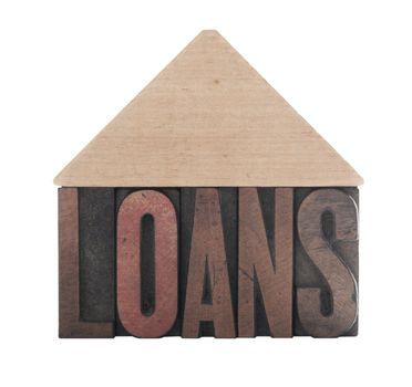 the word 'loans' with a roof shape above