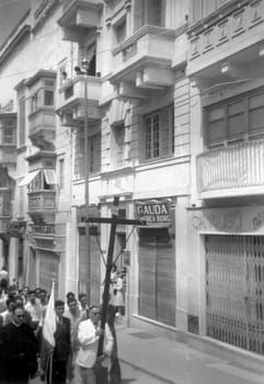 Old vintage photo showing procession in Valletta