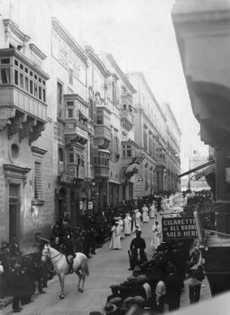 Procession in Merchants Street in Valletta Malta after the execution of Giuseppe Pace on 18th February 1927