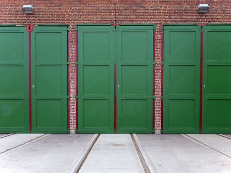 Tracks leading up to trolley garage doors.