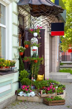 flowers for sale outside of flowershop at street