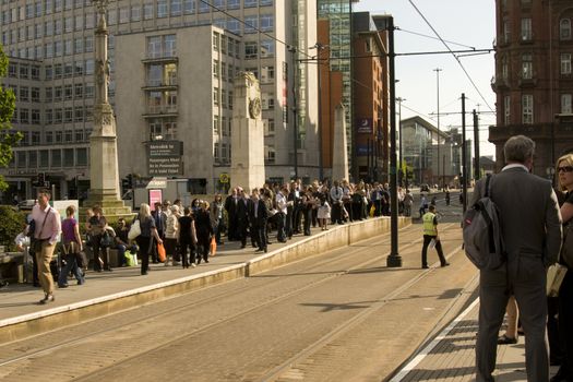 Metrolink tramway station at St Peter Square, Manchester,UK