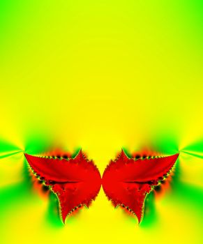 abstract red butterfly over bright yellow and green background, enough copy space for your text, invitation, announcement