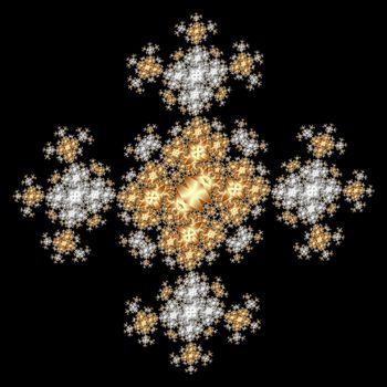 golden and silver colorful fractal cross over black