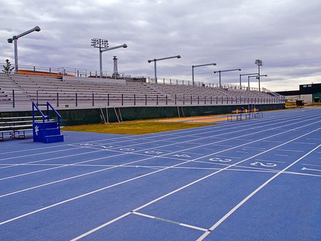 Bleachers and track on the South Campus in Edmonton, Alberta, Canada.