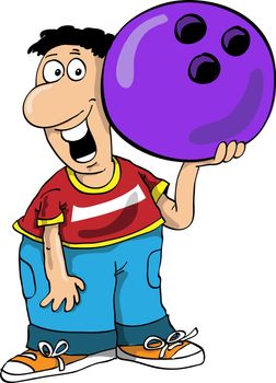 The person plays bowling, holds a sphere and smiles