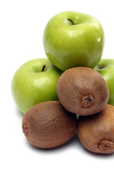 Apples and Kiwi fruits isolated on white