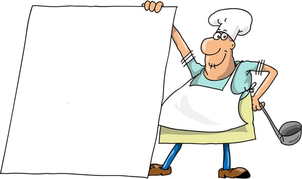 The cook holds in a hand of the menu and smiles