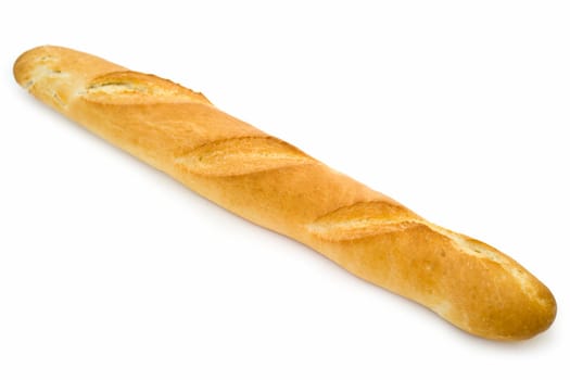 Long loaf. French bread on a white background