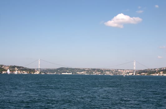 Big bridge in Istanbul over bosphorous with blue sky