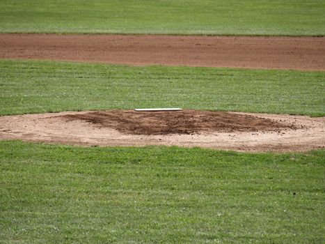 A closeup view of the pitcher's mound