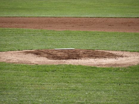 A closeup view of the pitcher's mound