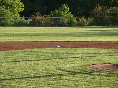 A view of second base before the start of a baseball game