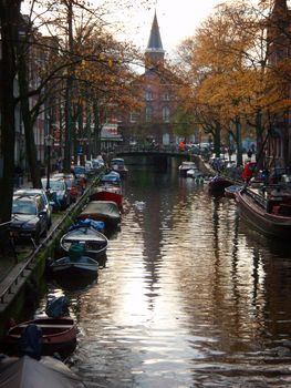 Canal and church in Amsterdam   