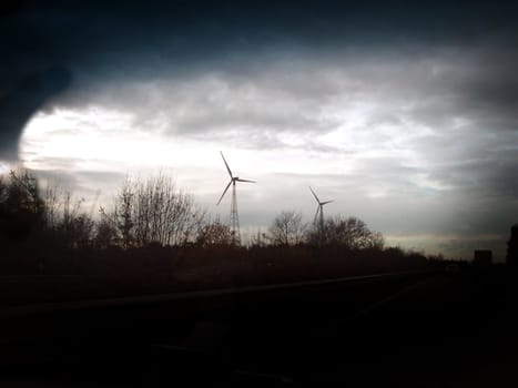 Wind turbines along the autobahn in Germany