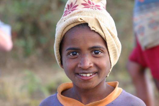 Happy curious child in Madagascar