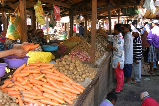 Fresh vegetables for sale at a market in Madagascar