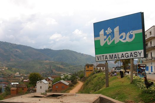 Malagassy landscape with a huge add for tiko water