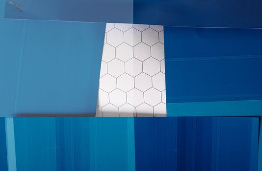 hexagon graph paper bordered by blue ink blotting paper